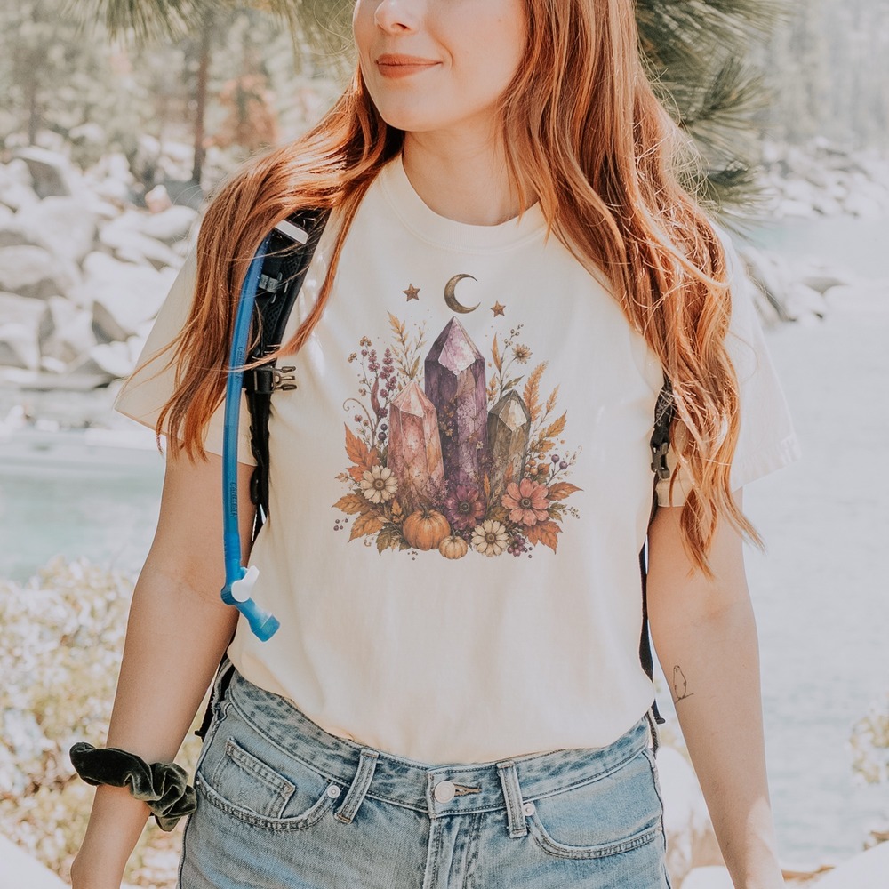 Crystal Cluster Rising Through Autumn Botanicals Tee